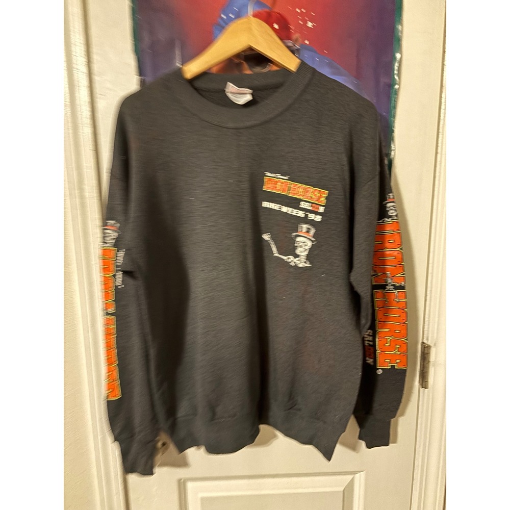 Vintage 1998 Iron Horse Saloon Bike Week Sweatshirt Hanes Men XL Black Skeleton